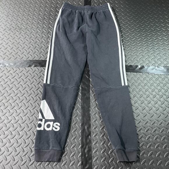 Adidas Pants Youth Large 14/16 Black Three Stripe Joggers Logo Athletic Cuffed - Picture 5 of 5